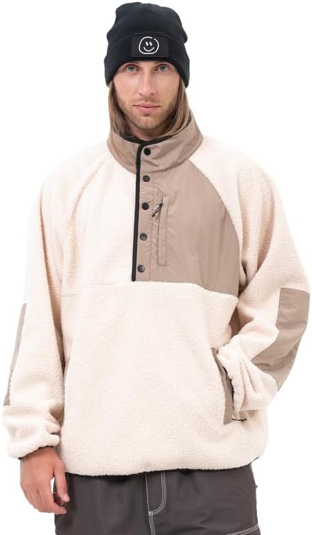 Snowshred Men's Fleece Sherpa Snow Jackets Button Down Ski Coat Fuzzy Snowboard Outerwear Casual Winter Streetwear