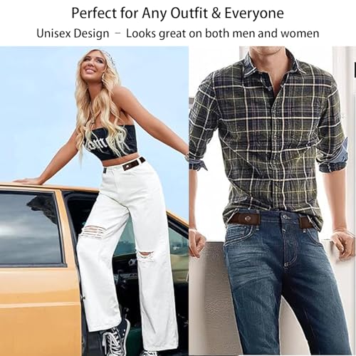 No Buckle Elastic Belt for Men and Women, Invisible Buckle-Free Stretch Belt with Adjustable Fit, Comfortable Waistband for Jeans, Pants, Travel, and Daily Wear BROWN3