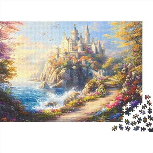 Puzzle de 1000 piezas para adultos de paisaje costero y castillo de cuento (52x38 cm)