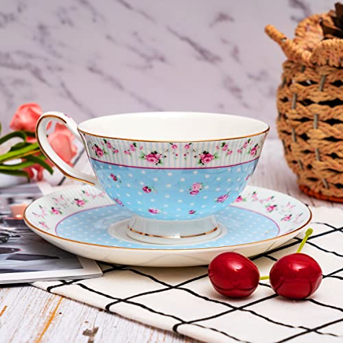 Glen Mila Bone China Tea Cups Porcelain Floral Tea Cups With Spoon Bone China Rose Teacups, 7 Ounces #TOP4