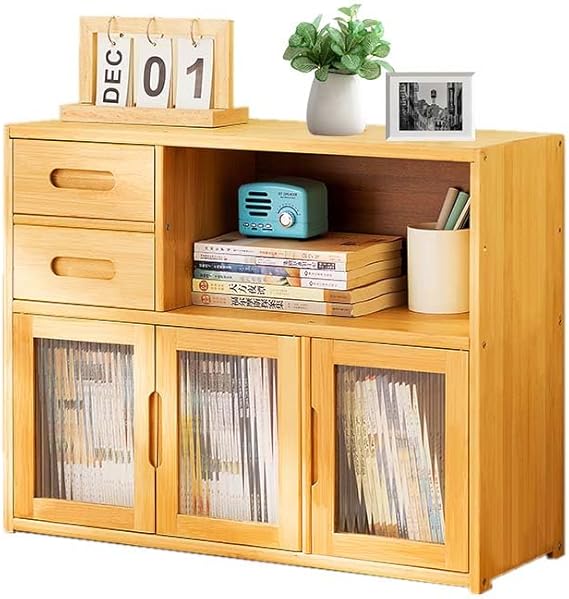 HUHJYUGE Wooden Bookcase, Children's Bookcase, Office Shelf with Doors