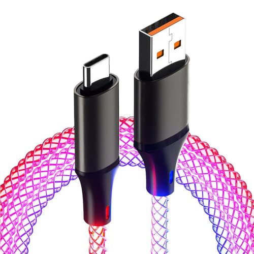 2M Câble USB C Lumineux, Câble USB A vers Type C Charge Rapide 3A Allumez le chargeur de Téléphone Multi LED Android pour Transfert de Données et...