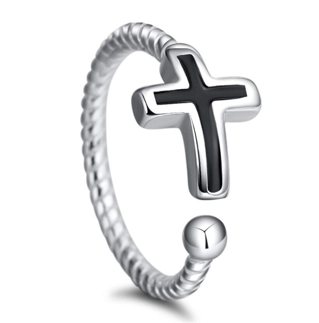 Wiftly Women's S925 Ring Thai Silver Cross Rope Antique Silver Ring Opening Size Adjustable Hypoallergenic Ring for Men and Women