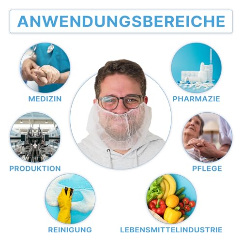 100x ARNOMED PP-Bartnetz, Einweg Bartbinde Weiß, Barthaube mit elastischem Gummizug, Bart Netz 52 cm, Bartschutz 10 g/m², Bartschutz Maske lebensmitteltauglich, Bartschutz Hygiene, Beard Mask