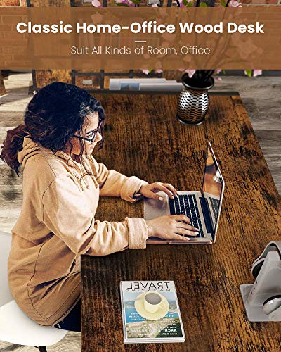 Image of Small Computer Desk for Small Spaces with Storage Bag 4 Hanging Hooks, 39.4x19.7x29.9 inches Modern Rustic Desk Wooden Tabletop and Metal Leg Writing Table for Student Office PC Gaming Sewing Table