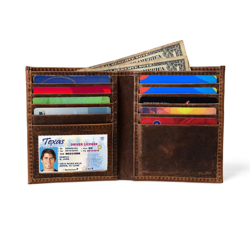 Men's Wild West Windfall Fulll Grain Leather Bifold Stylish RFID Blocking Long Wallet with Multiple Card slots, ID holder and Cash Compartment4