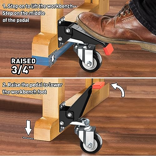 image for SPACEKEEPER Workbench Casters kit 660 Lbs - Retractable Casters Heavy 