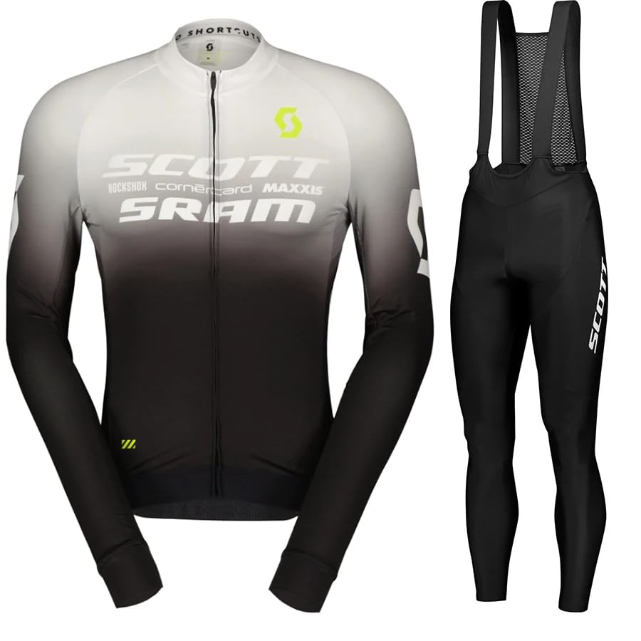 Fenovel Abbigliamento Ciclismo Uomo, MTB Tuta Da Ciclismo a Maniche Lunghe + 19D imbottiti pantaloni camisole Set