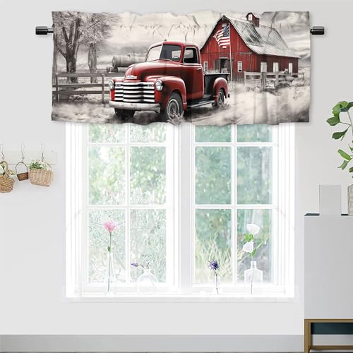 Zyqengimga Antique Truck Curtain Valances Window Treatments Vintage Wooden Red Barn American Old Car Rustic Farmhouse Rod Pocket Window Valance For Living Room Bathroom Bedroom Kitchen 54 X 18 Inch thumb #4