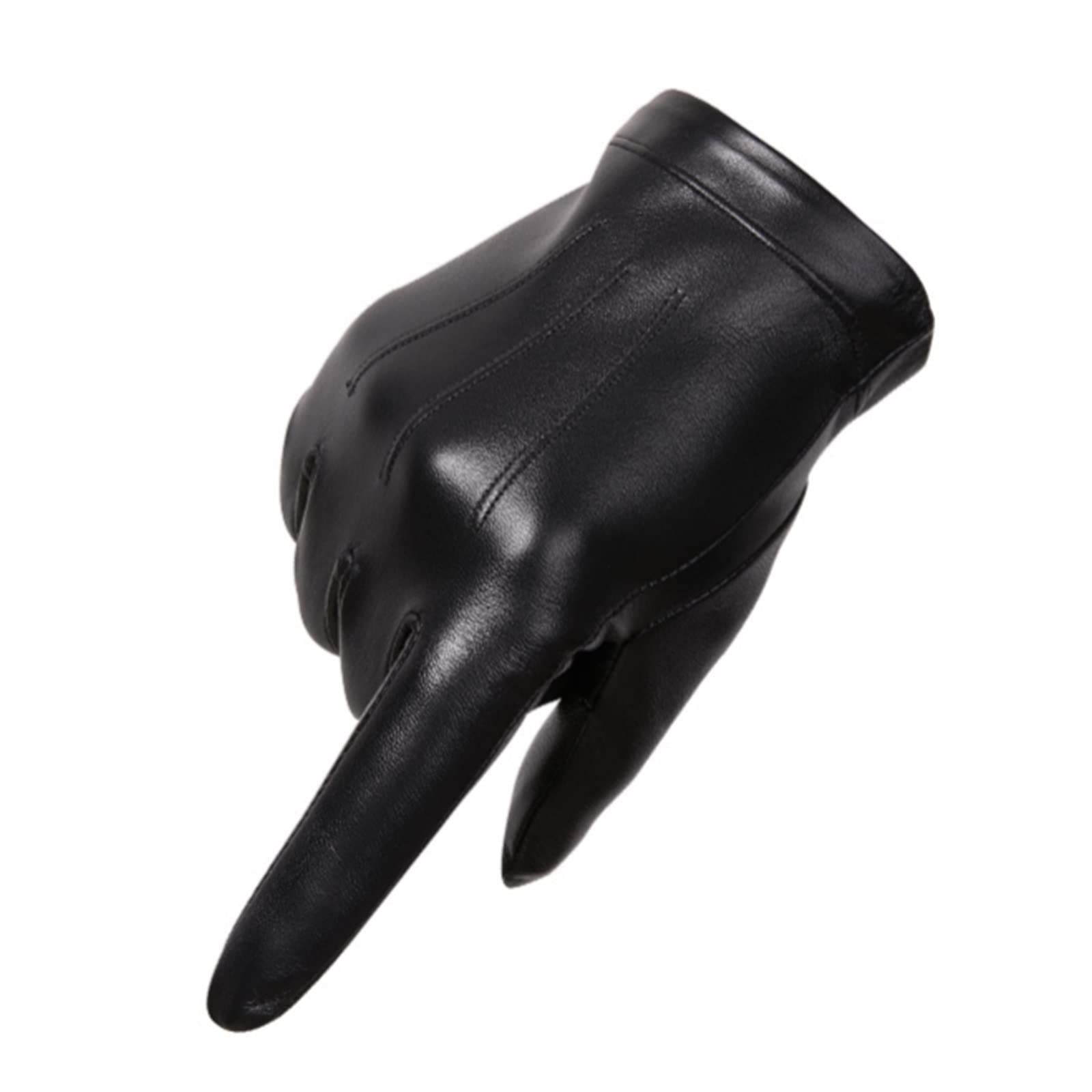 Guanti in Pelle da Uomo Ciclismo all'aperto Invernale Guida Guanti Touch Screen in Pelle Corta Spessa e Antivento Guanti Invernali (Color : Black, Size : M)