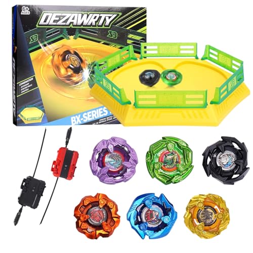 DEZAWRTY X Battle Arène Set, 6 toupies et 2 lanceurs, 1 Stadium de Combat pour Les Enfants à partir de 6 Ans, Cadeau de Jeu pour Les garçons