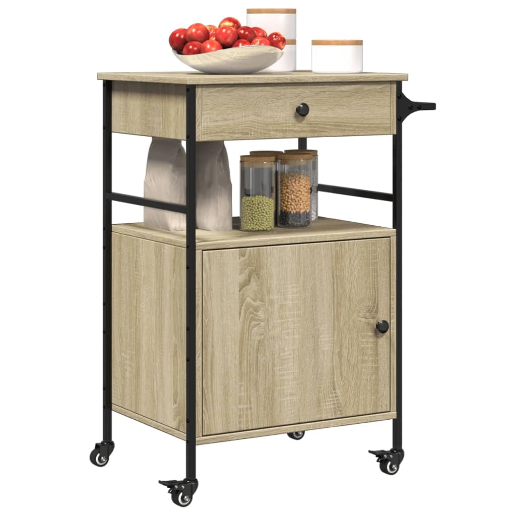 Stylowy wózek kuchenny na kółkach z dębowym wykończeniem – 56 x 43 x 89,5 cm, drewniany wózek do przechowywania, do kuchni, łazienki, sypialni i biura, funkcjonalne i wszechstronne rozwiązanie do
