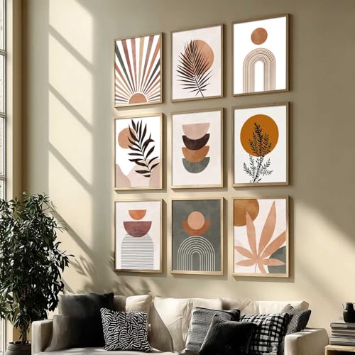 Image of kotart Boho Art Home Decoration Modern Paintings With Frame For Living Room Bed Room Hotel Wall Decor Digital Reprint Set of 9 (10X13 inch)