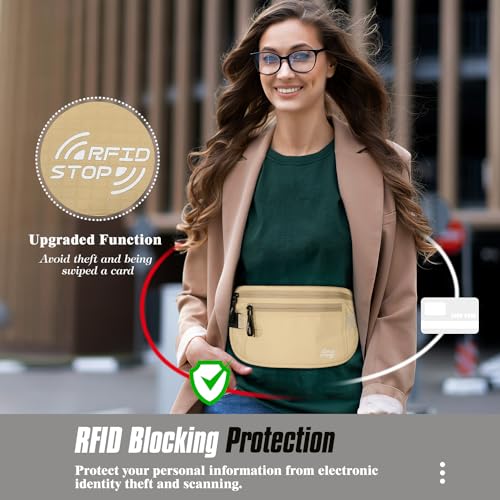 Image of MoKo Travel Money Belt, RFID Blocking Passport Wallet | Slim RFID-blocking money belt has 3 pockets, water-resistant nylon and an adjustable strap for 28-50 in waists