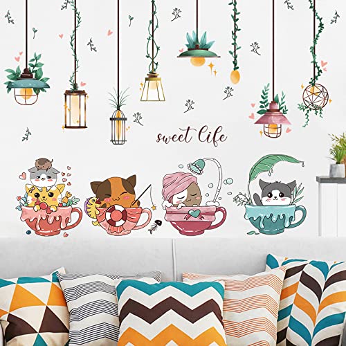 Vinilos adhesivos de pared Achang gatos en tazas para decoración infantil miniatura 3