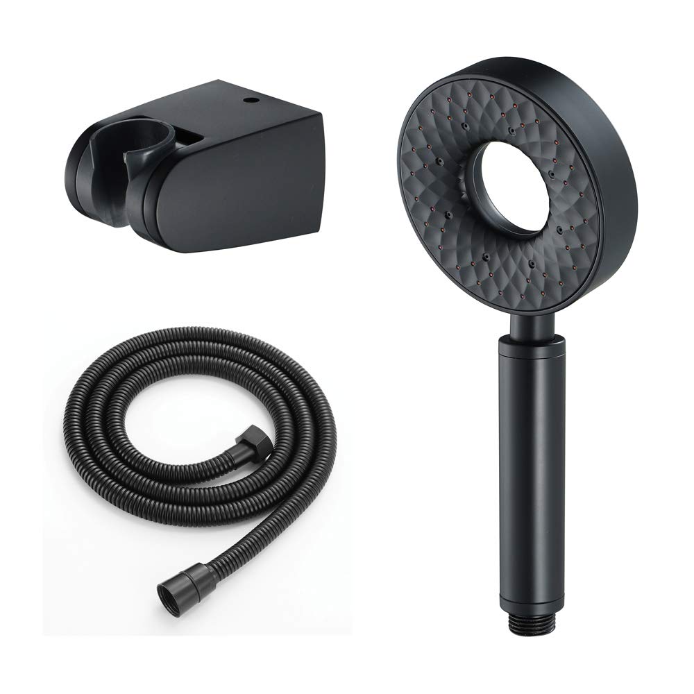 Set soffione e Tubo Flessibile per doccetta, doccetta a Pioggia in ABS Accessori per Doccia da Bagno Rotondi Docce a Tre funzioni con Staffa di Base, Nero