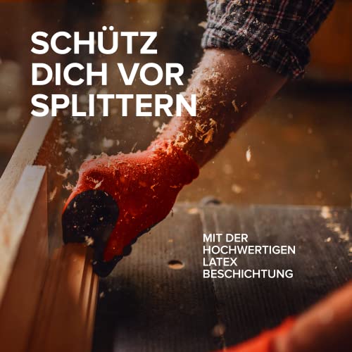 Foto von WOLFSFELLER 10 Paar robuste & komfortable Handschuhe Arbeitshandschuhe Herren Gr 8 - Arbeitshandschuhe Damen - Gartenhandschuhe Herren - Mechaniker Handschuhe mit Latex Beschichtung