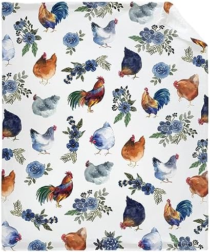 Chicken Floral Blanket Cozy Soft Lightweight Flannel Throw Blanket for Bed Sofa Travel All Season Small 50″x40″ Kids