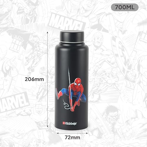 Image of CELLO Kidzbee Vortex Single Wall Steel Water Bottle For Kids 700 ml | 3D Touch & Feel Spiderman Design, Fridge Safe Spill Proof & Leak Proof Stainless Steel Water Bottle For School Kids & Travel