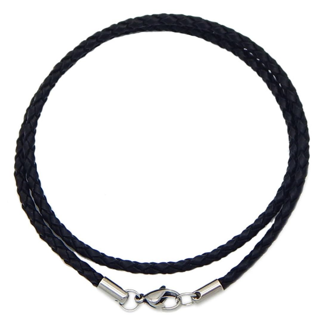 EODKSECollar de Cadena de cordón de Cuero Negro para Hombres y Mujeres, Cadena de collar de cuerda de cordón simple cordón de collar duradero con cierre de langosta para hombres mujeres