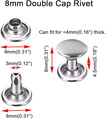 Miniatura 4 de 85 juegos de remaches de cuero de acero inoxidable con kit de herramientas, remaches de doble tapa, remaches tubulares de metal, reparaciones,