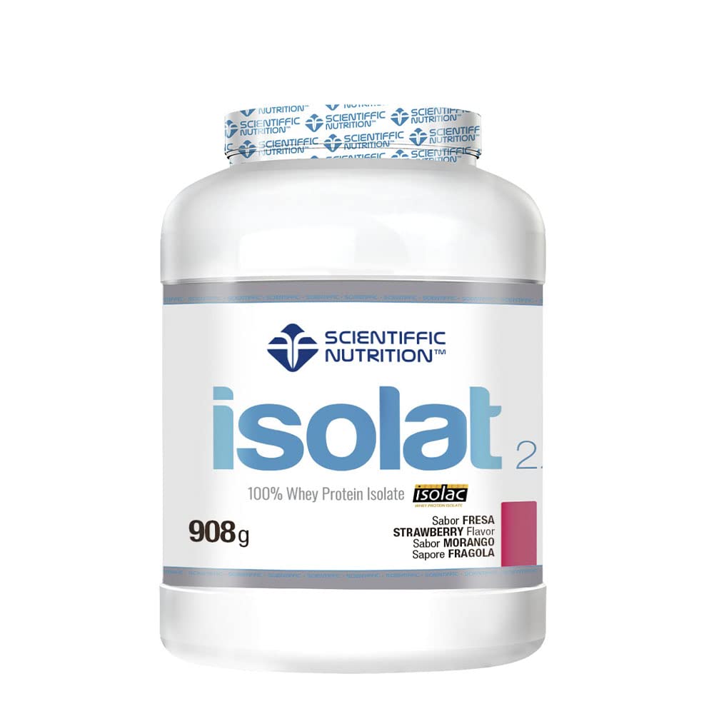 Scientiffic Nutrition - Isolat 2.0, Whey Protein, Suplemento de Proteina Aislada ISO con Lactasa, Proteina de Suero de Leche en Polvo - 908g, Fresa.