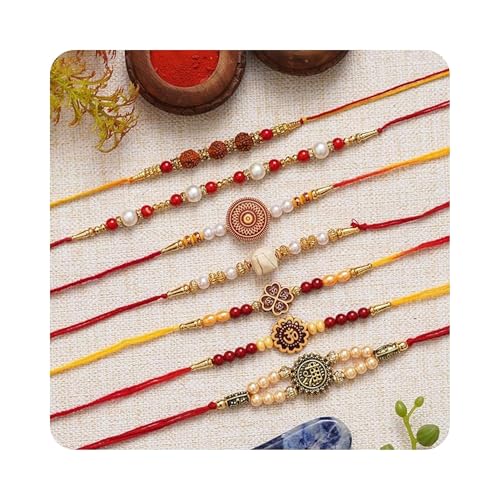 Image of eCraftIndia Set of 5 Blue & Golden Religious Designer Rakhis for Brother Bhabhi Bhaiya Bhai Kids
