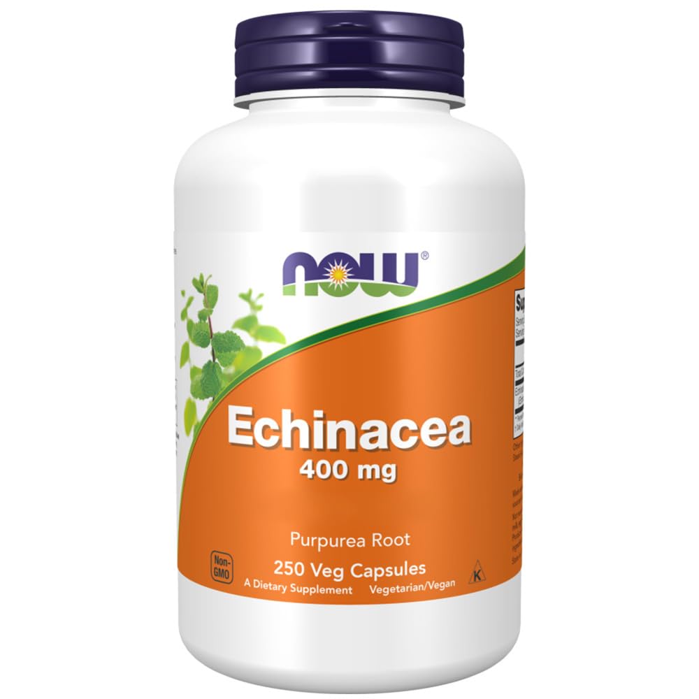 Now Foods, Echinacea, 400mg, 250 Capsule vegan, Testato in Laboratorio, Senza Glutine, Senza Soia, Vegetariano, Non-GMO