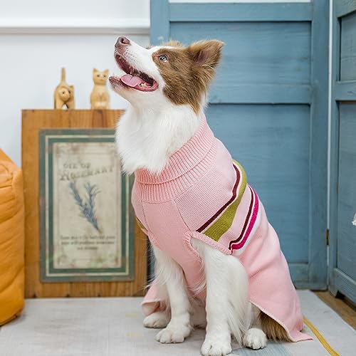 Image of PAWCHIE Dog Sweater for Large Size Girls Boys, Warm Coat Turtleneck Thick Clothes With Leash Hole, Stretchy Knitted Outfit for Small to Large Puppy Cat, Pink L