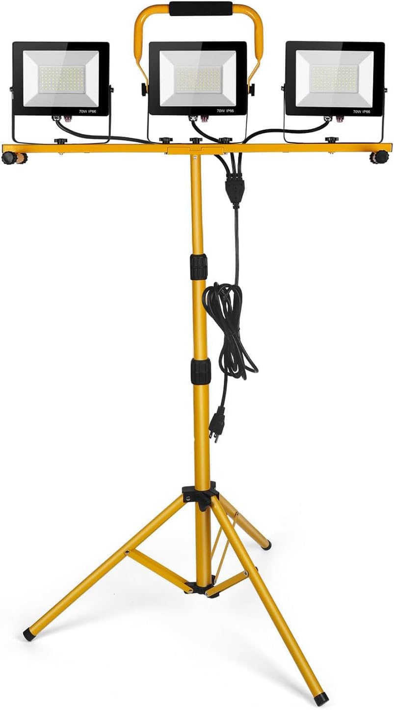 Work Lights with Stand, 2/3 Adjustable Head LED Work Light, with Adjustable and Foldable Tripod Stand, Waterproof Lamp,50W*3
