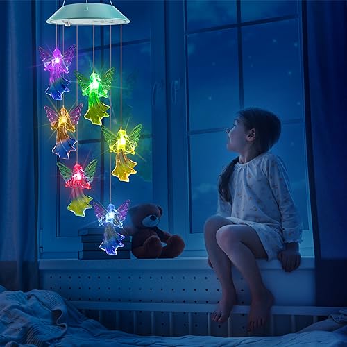 Image of Toodour Solar Wind Chimes, Color Changing Angel Wind Chimes, LED Decorative Mobile, Gifts for Mom Grandma, Waterproof Outdoor Decorative Lights for Garden, Patio, Yard, Window Outdoor Decor