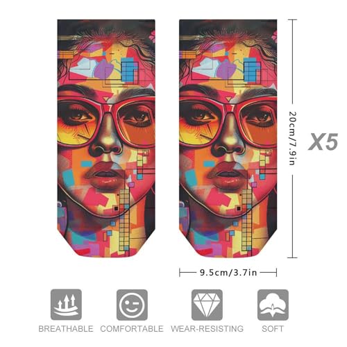 Girl Wearing Sunglasses Socks Low Cut Ankle Sock Short Socks Casual Socks Running Hiking Socks 5 Pairs Unisex2