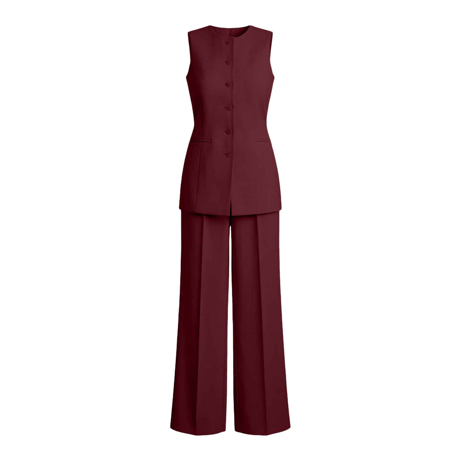 Traje de pantalón de 2 piezas para mujer, elegante cuello redondo, chaleco sin mangas y pantalones, traje de negocios, traje de 2 piezas, conjunto de dos piezas, traje informal de verano, ropa de