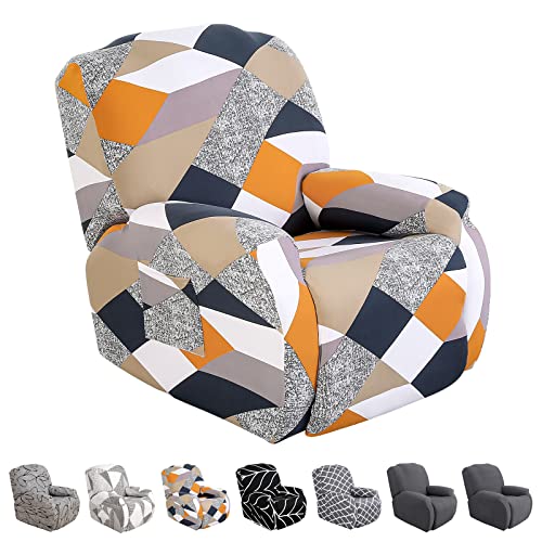 Ryoizen Housse de Fauteuil Relax Extensible Doux Housse de Chaise Inclinable avec Poche Latérale Antidérapant Lavable Couvre pour Canapé pour Salon/Maison/théâtre,Rubik's Cube
