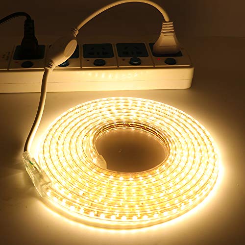 XUNATA LED Light Strip Kit, AC 110-130V Flexible Waterproof Rope Lights, SMD 5050 60 LEDs/M for Indoor Outdoor Commercial Lighting, Accessories Included (Warm White, 26ft/8m)