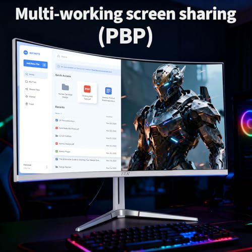 Image of ZZA 34'' Gaming Monitor-165Hz /180Hz WQHD (3440x1440P) Ultrawide 34 White Curved Monitor,FreeSync for Tear-Free Gaming,120% sRGB, HDMI 2.1 & DP 1.4,PBP Mode,Wall Mountable