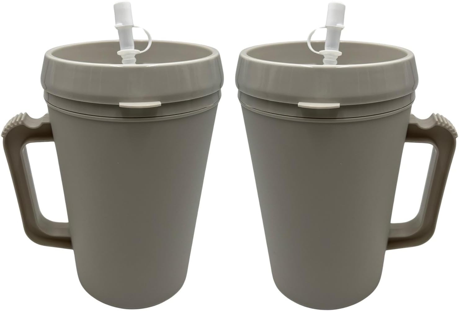 Sandhill Tools Double Wall Insulated Mug with Straw 34 Oz Refillable Hot and Cold Water Bottle with Sipping Spout, Gray (2 Pack)