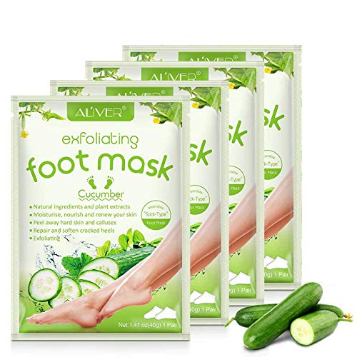 Foot Peel Mask - 4 Pack - Removes Calluses and Dead Skin Cells, Exfoliator Peel Off, Make Your Feet Baby Soft - Repair Rough Heels for Men & Women (Cucumber)