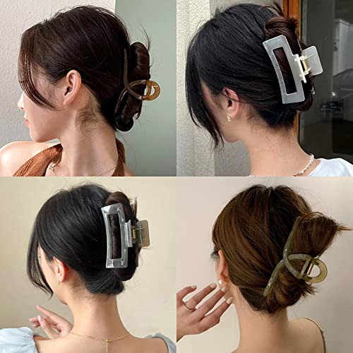 Drnytunk 66Pcs Hair Claw Clips Set,16Pcs Big Jelly Hair Claw Clips And 50Pcs Hair Ties For Women Girls,Rectangular Claw Hair Clips For Thick Hair,Medium Non-Slip Claw Hair Clips, Strong Hold Jaw Clips For Thin Hair #TOP1