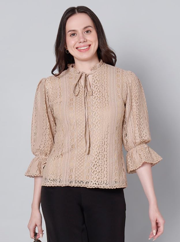 Image of Style Quotient Women Summer Blue Lace Caual Top