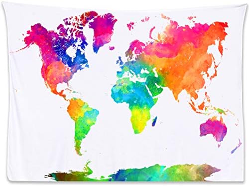 Watercolor World Map Tapestry - Watercolor Map Tapestry of the World. Colorful Classroom World Map Tapestries. Globe Tapestry Map Wall Hanging Art. Dorm Earth Map Wall Tapestry Map Decor (60 x 40, Multicolor)