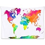 Watercolor World Map Tapestry - Watercolor Map Tapestry of the World. Colorful Classroom World Map T