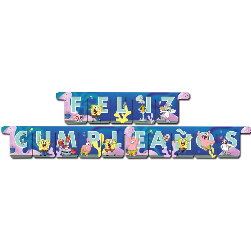 BeenSmile, Guirnalda Fiesta Bob Esponja, Guirnalda Happy Birthday - Decoración Cumpleaños para Niños - Fiestas Infantiles, Cumpleaños y Celebraciones - Artículos de Fiesta - 1 Unidad