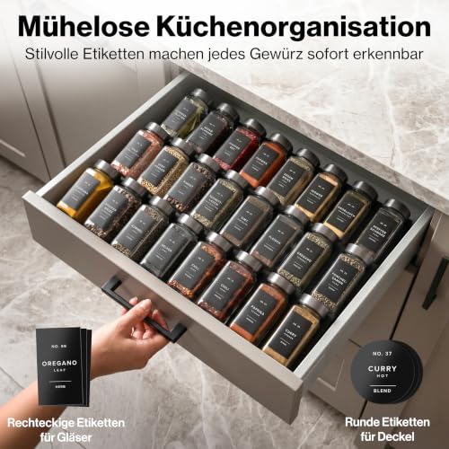 EDELHAUS Gewürzgläser Eckig Set 24x120ml Space Gray Edelstahl 240 Etiketten – Ansicht 3