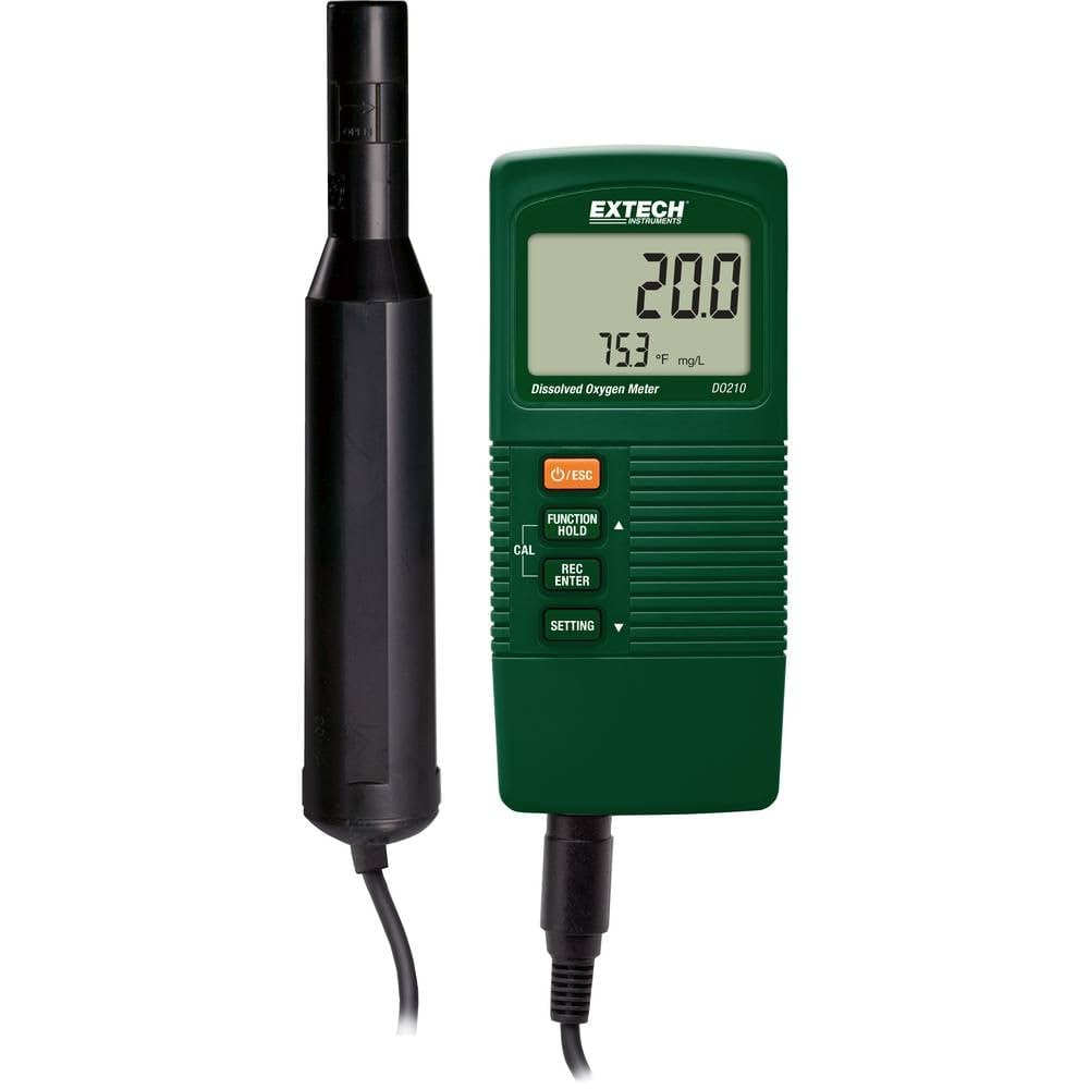 Extech DO210 Misuratore Ossigeno Disciolto Portatile, Qualità Acqua | OD 0-20 mg/L, 0-100% saturazione, ATC, compensazione altitudine e salinità, min/max, sonda cavo 4m