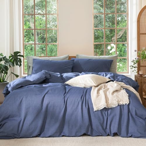Image of MooMee Duvet Cover Set 100% Washed Cotton Linen Like Oversized King | Relaxed Linen-like Texture. Soft, Breathable & Long-lasting Comfort. Lightweight. Hidden Zipper with 8 Interior Corner Ties