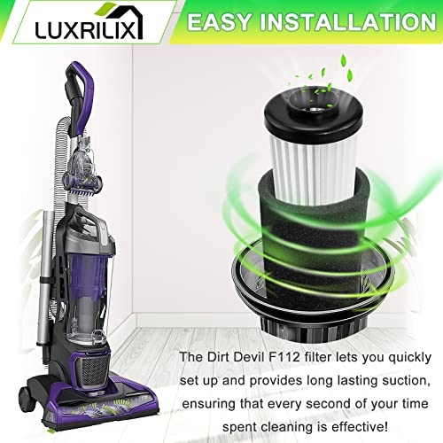 F112 Filter Replacement for Dirt Devil Endura Vacuum Parts UD70187 UD20120NC UD20124 UD70167P UD70171 UD70186 UD70174 UD70161 UD70181, 4 Pack Odor Trapping Filter Replace Part AD47936 LUXRILIX