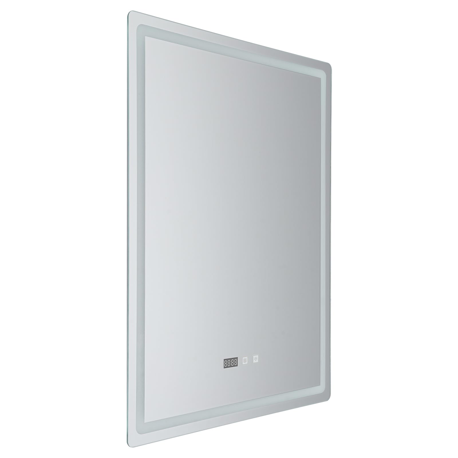Espejo de baño LED, táctil, regulable, sin vaho, con iluminación de reloj, espejo de pared para baño, hotel, salón, uso