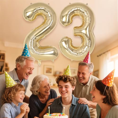 Image of Champagne Gold Large Number 23 Balloon, 40 Inch Light Gold Foil Helium Number Balloons, Giant Mylar Number 23 Balloons for 23 Years Old Birthday Party Anniversary Decorations (Champagne Gold 23)