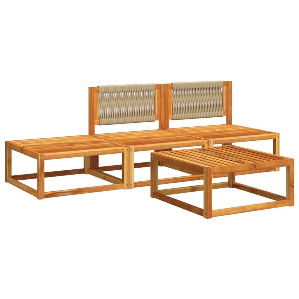 4-częściowy zestaw sofy ogrodowej z drewna akacjowego – modułowa sofa ogrodowa z drewna akacjowego z plecionką linową, zestaw mebli ogrodowych z nadającymi się do prania pokrowcami, odporne na